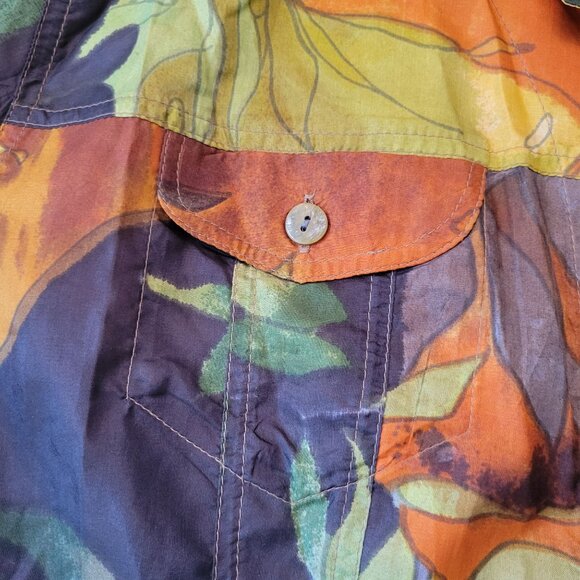 Chicos 3 Silk Button Up Blouse XL 16 Fall Leaves Autumn Lightweight - Picture 4 of 5